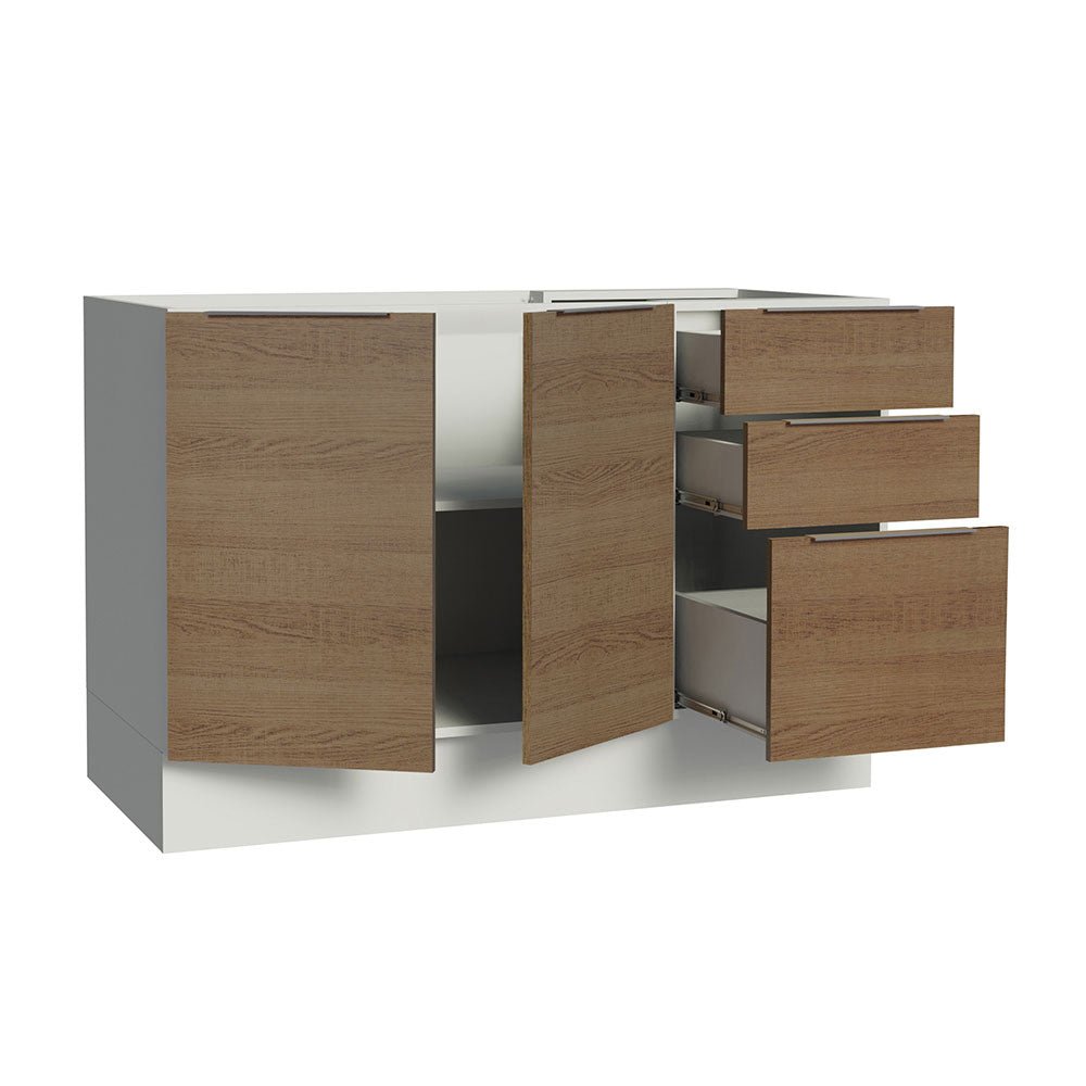Bajo Mesada Cocina 120 x 60 cm 2 Puertas e 3 Cajones (Sin Mesada) Blanco/Marrón Stella Madesa
