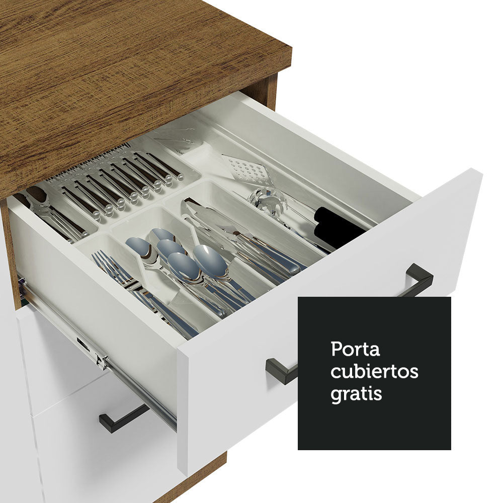 Bajo Mesada Cocina 40 x 60 cm 3 Cajones (Sin Mesada) Marrón/Blanco Agata Madesa