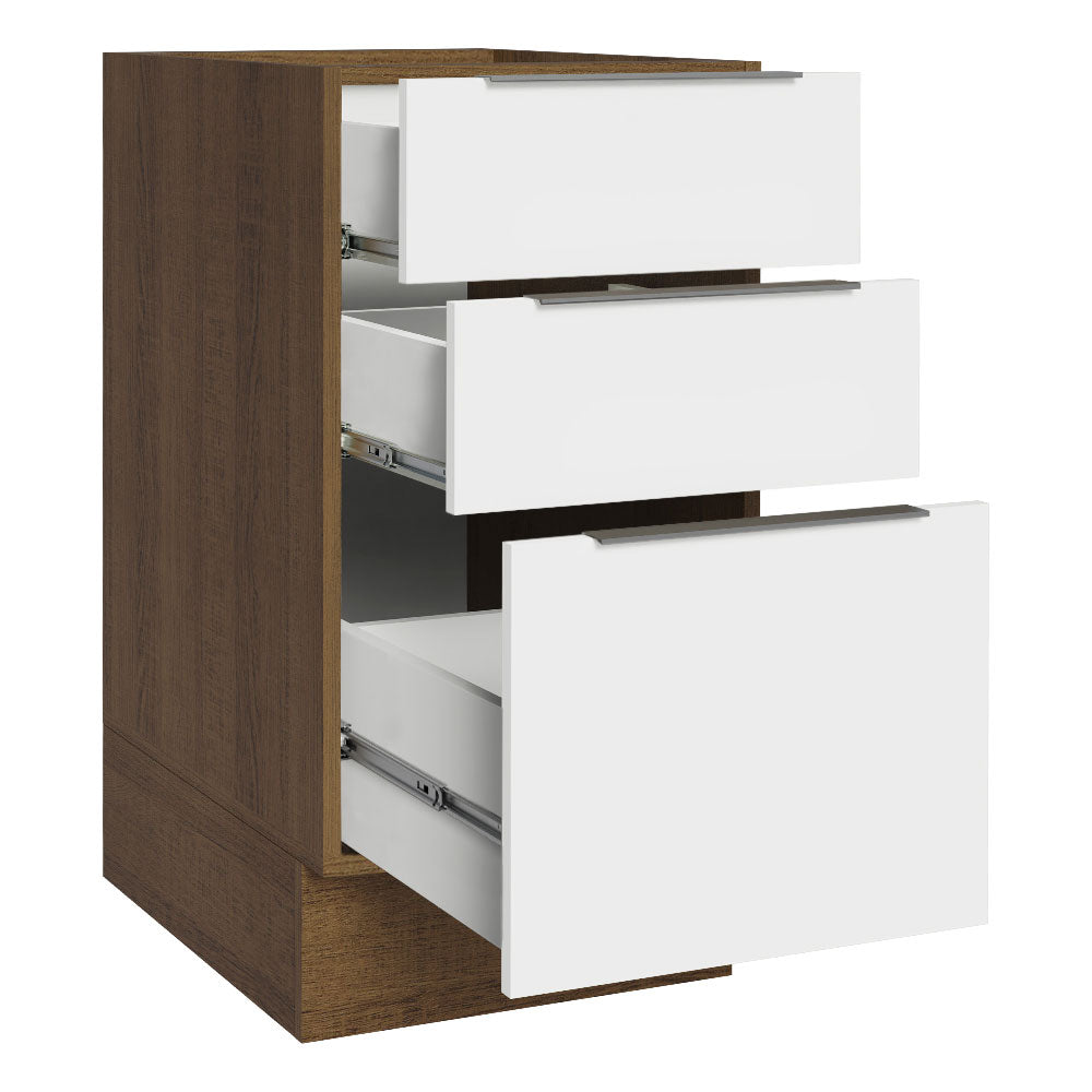 Bajo Mesada Cocina 40 x 60 cm 3 Cajones (Sin Mesada) Marrón/Blanco Stella Madesa