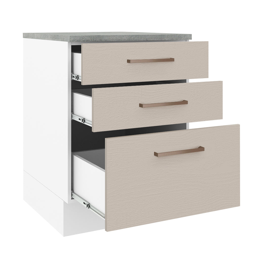 Bajo Mesada 60 x 60 cm 3 Cajones (Con Mesada) Blanco/Crema Agata Madesa