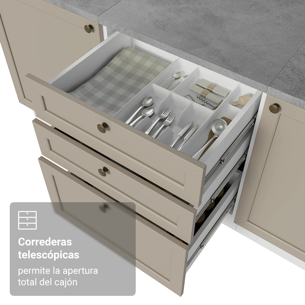 Bajo Mesada 60 x 60 cm 3 Cajones (Sin Mesada) Blanco/Crema Vik Madesa