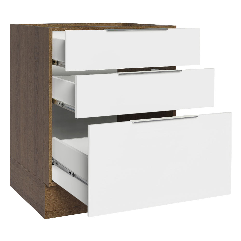Bajo Mesada Cocina 60 x 60 cm 3 Cajones (Sin Mesada) Marrón/Blanco Stella Madesa