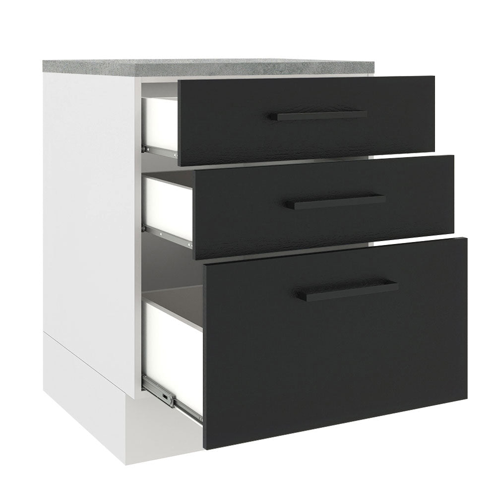 Bajo Mesada 60 x 60 cm 3 Cajones (Con Mesada) Blanco/Negro Agata Madesa