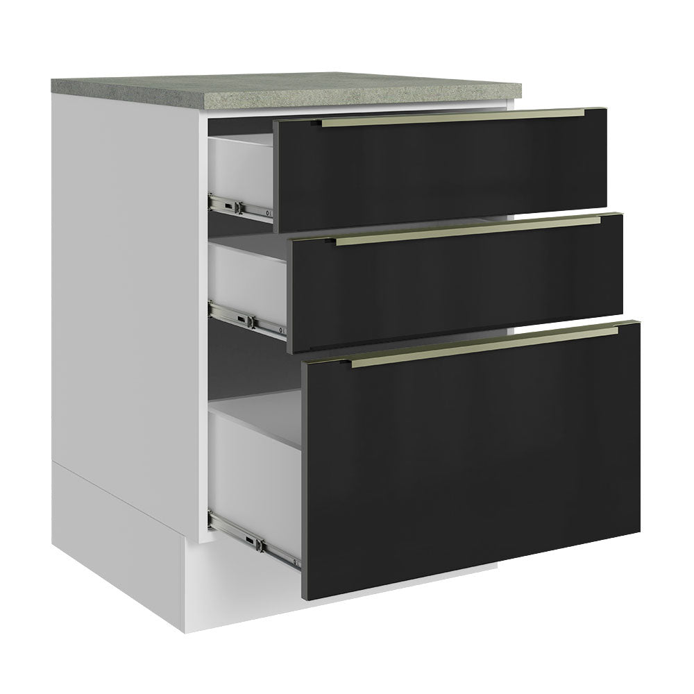 Bajo Mesada 60 cm x 60 cm, 3 Cajones Lux Blanco/Negro