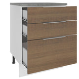 Bajo Mesada Cocina 60 x 60 cm 3 Cajones (Con Mesada) Blanco/Marrón Stella Madesa