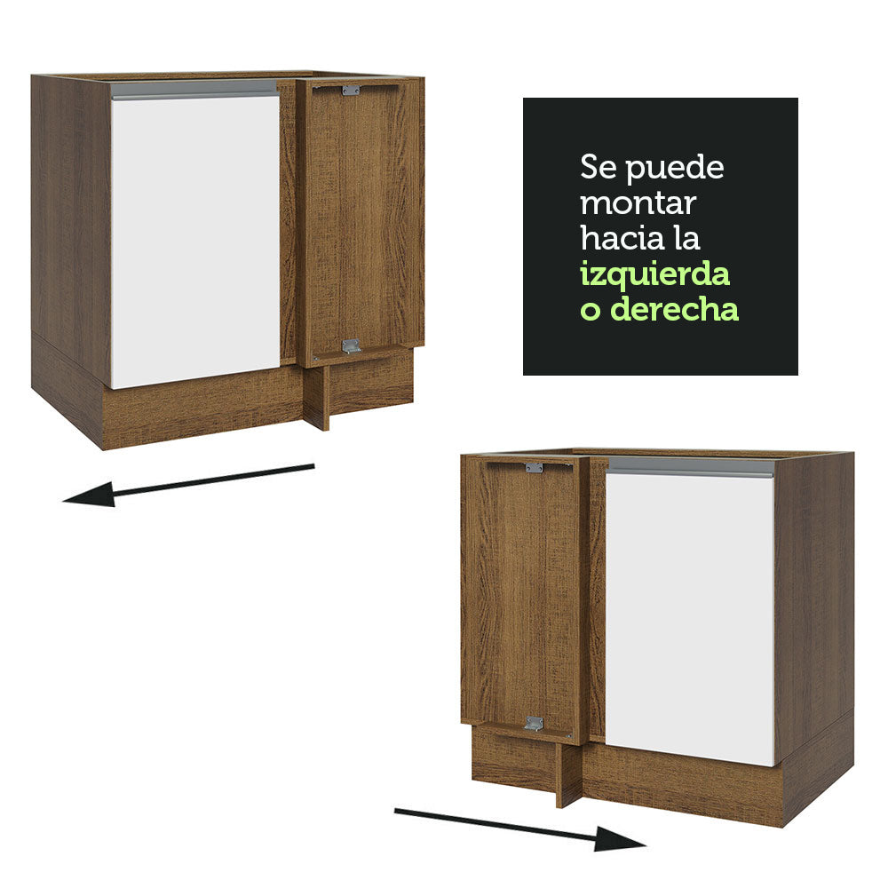 Bajo Mesada Esquinero 1 Puerta 60 cm Profundidad (Sin Mesada) Marrón/Blanco Glamy Madesa