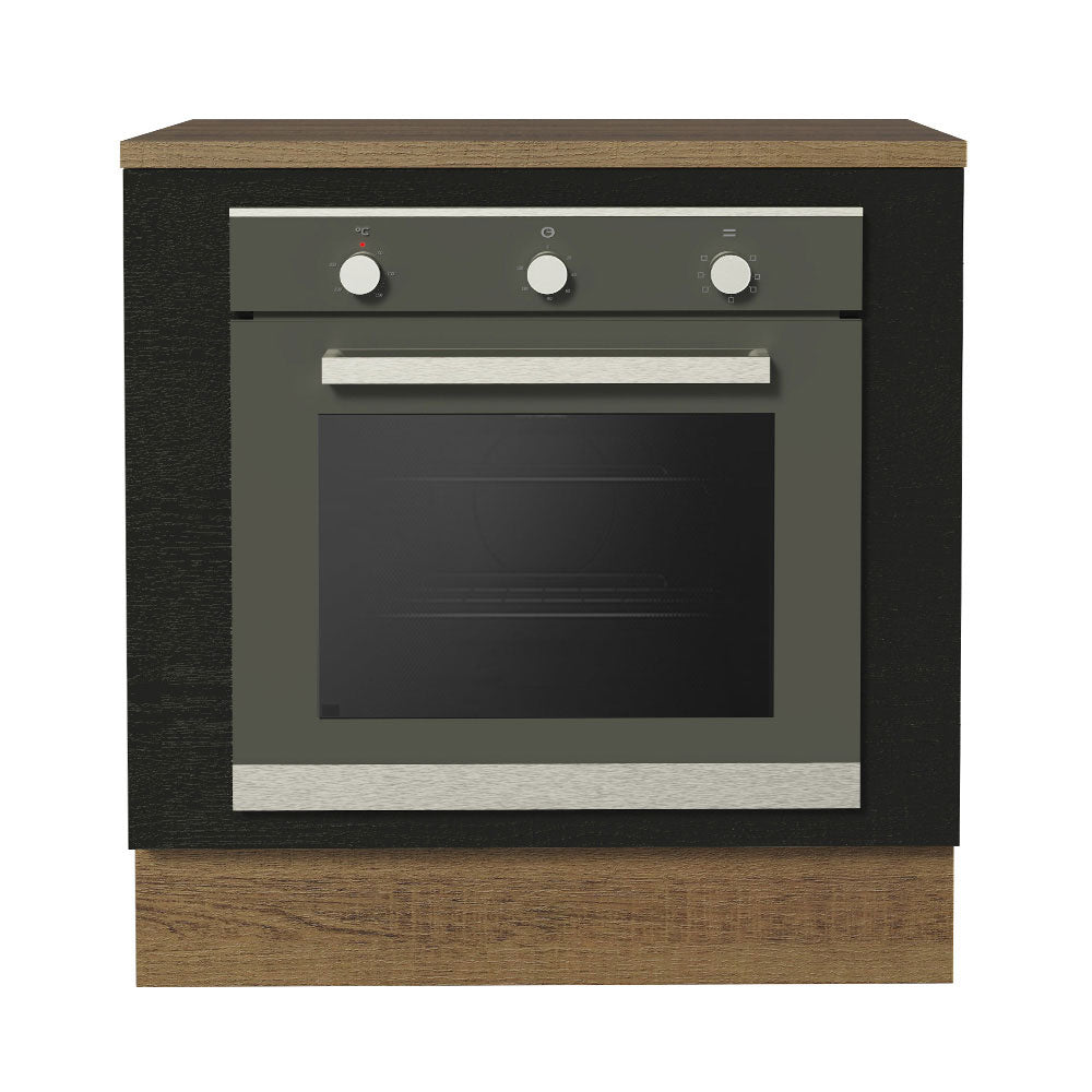 Bajo Mesada Cocina para Horno Empotrado 80 x 60 cm con Mesada Marrón/Negro Agata, Glamy, Madesa