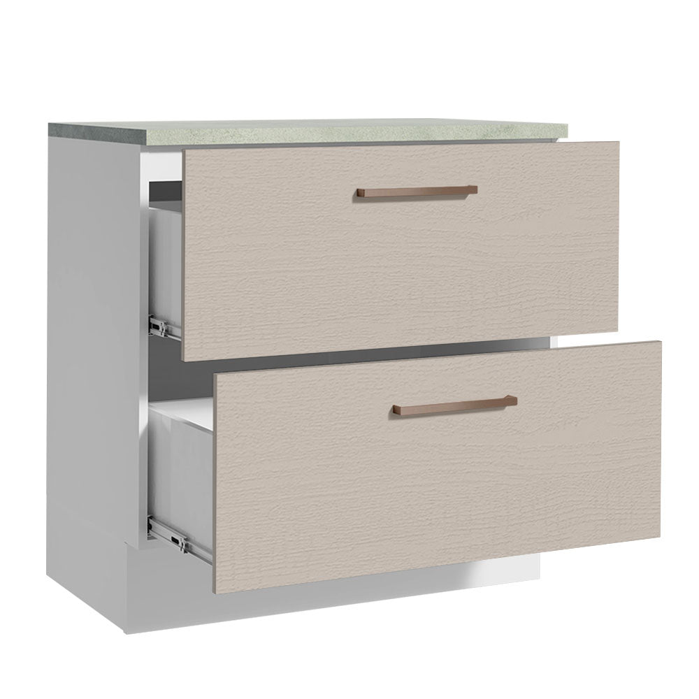 Bajo Mesada Cocina 80 x 60 cm 2 Cajones (Con Mesada) Blanco/Crema Agata Madesa