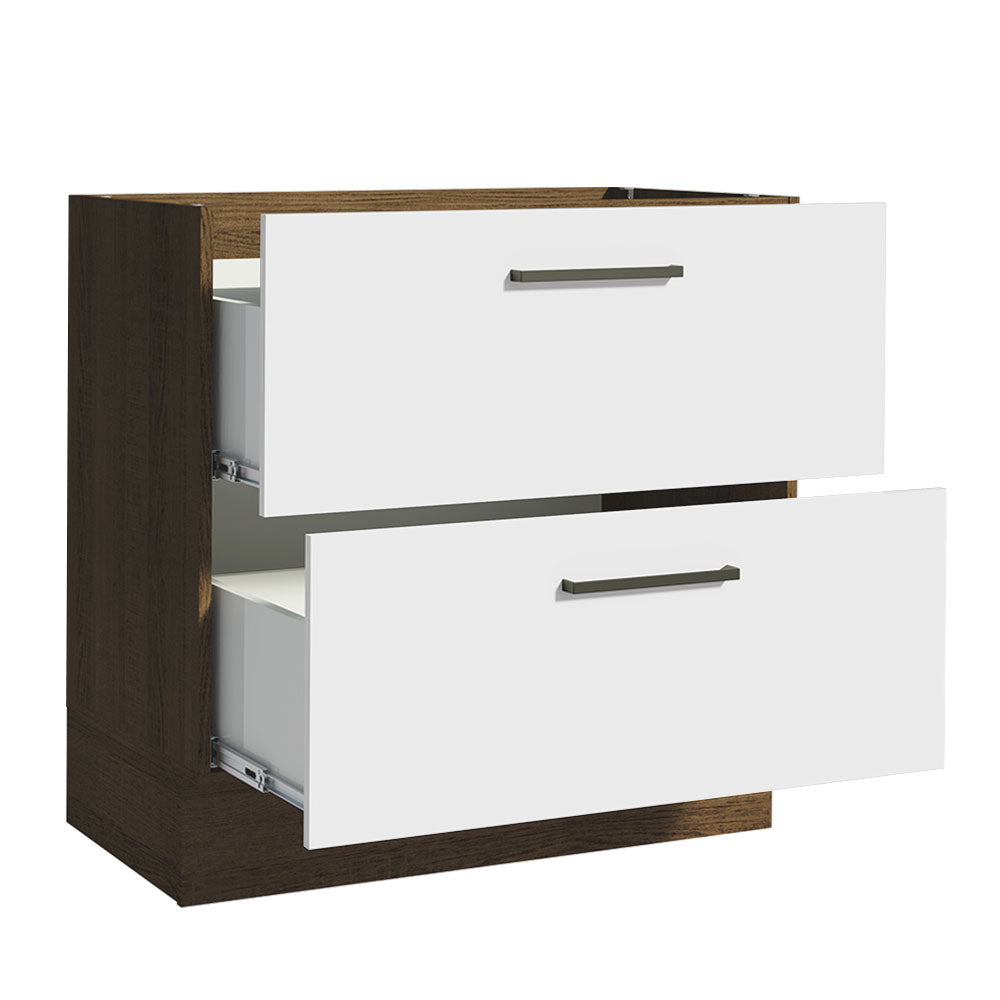 Bajo Mesada Cocina 80 x 60 cm 2 Cajones (Sin Mesada) Marrón/Blanco Agata Madesa