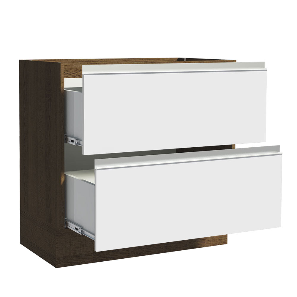 Bajo Mesada de Cocina 80 x 60 cm 2 Cajones (Sin Mesada) Marrón/Blanco Glamy Madesa