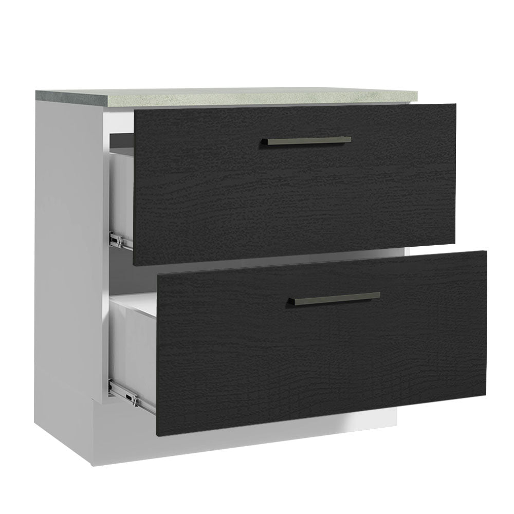 Bajo Mesada Cocina 80 x 60 cm 2 Cajones (Con Mesada) Blanco/Negro Agata Madesa