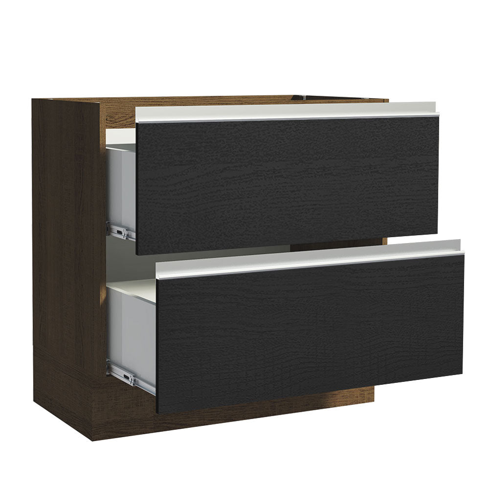 Bajo Mesada de Cocina 80 x 60 cm 2 Cajones (Sin Mesada) Marrón/Negro Glamy Madesa