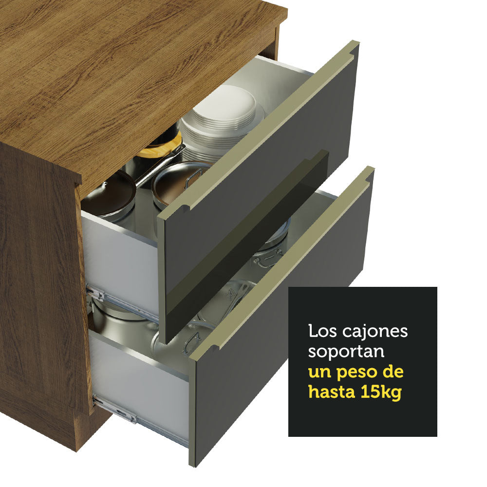 Bajo Mesada 80 cm x 60 cm, 2 Cajones Lux Marrón/Negro