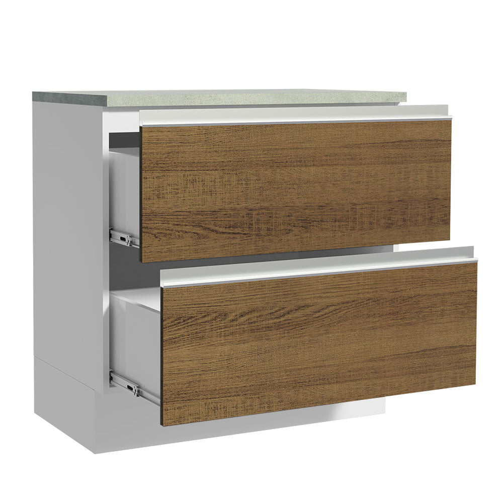 Bajo Mesada de Cocina 80 x 60 cm 2 Cajones (Con Mesada) Blanco/Marrón Glamy Madesa