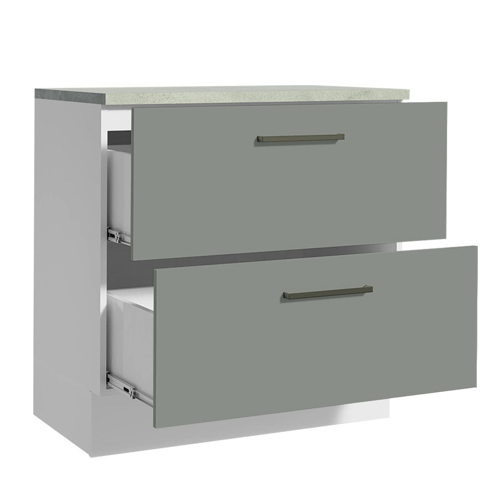 Bajo Mesada Cocina 80 x 60 cm 2 Cajones (Con Mesada) Blanco/Gris Agata Madesa