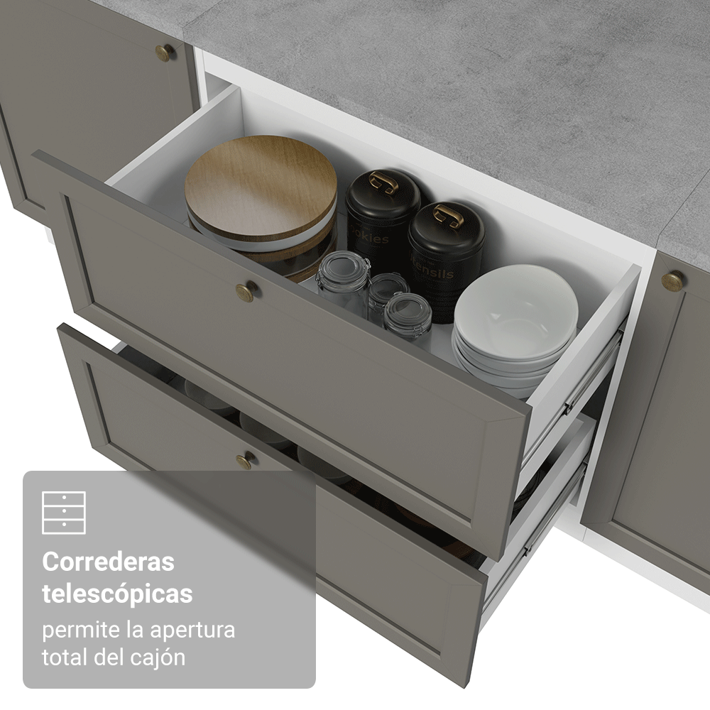 Bajo Mesada de Cocina 80 x 60 cm 2 Cajones (con Mesada) Blanco/Gris Vik Madesa