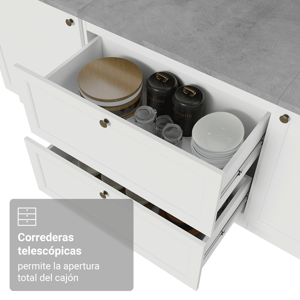 Bajo Mesada de Cocina 80 x 60 cm 2 Cajones (con Mesada) Blanco/Marrón Vik Madesa