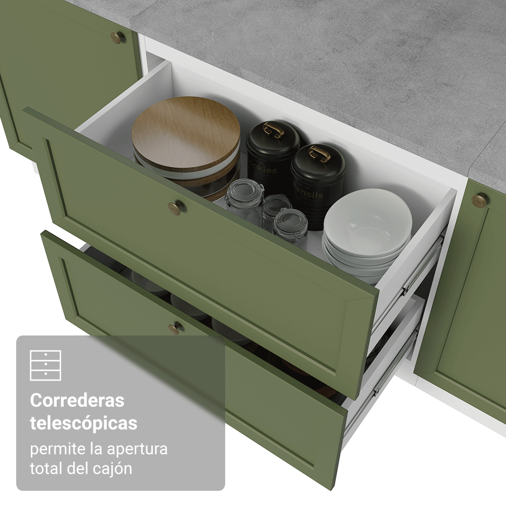 Bajo Mesada de Cocina 80 x 60 cm 2 Cajones (con Mesada) Blanco/Verde Vik Madesa