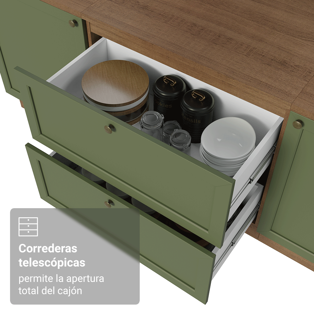 Bajo Mesada de Cocina 80 x 60 cm 2 Cajones (con Mesada) Marrón/Verde Vik Madesa