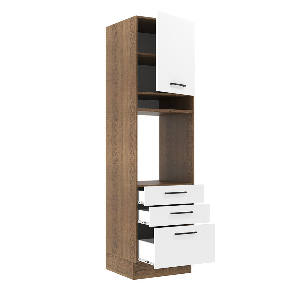 Mueble de Cocina para Horno 60 x 60 cm 1 Puerta 3 Cajones Marrón/Blanco Agata Madesa