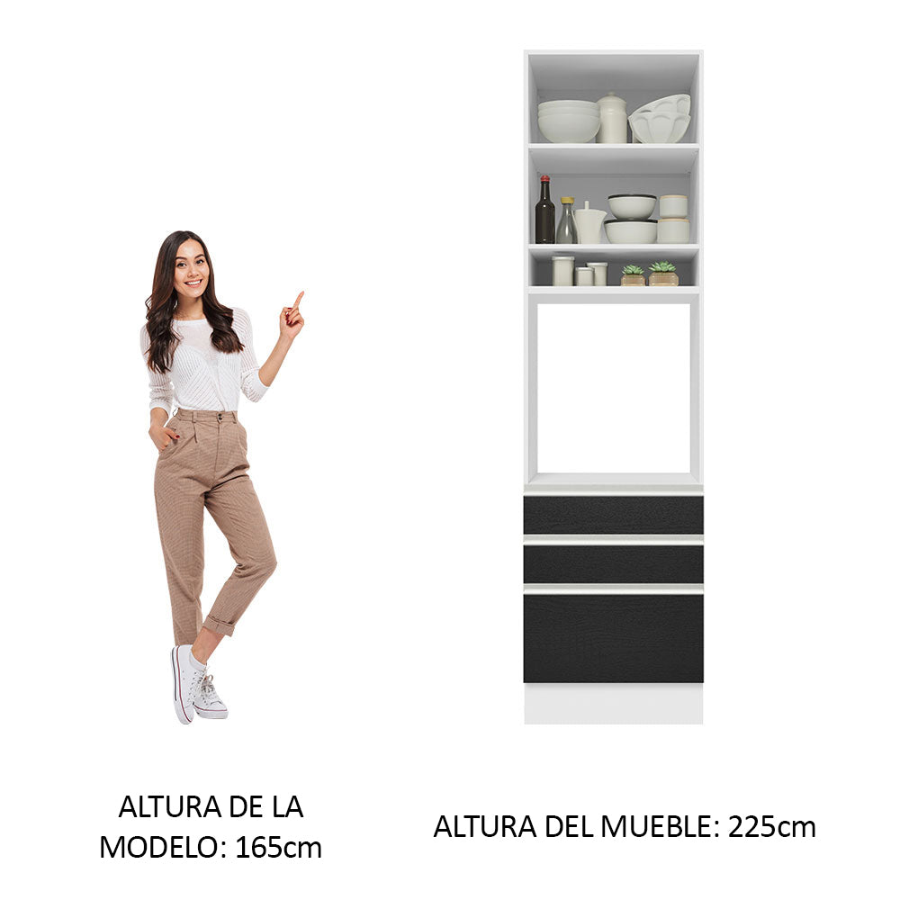 Mueble de cocina para Horno/Microondas Madesa Glamy 60 x 60 cm 1 Puerta 3 Cajones Blanco/Negro