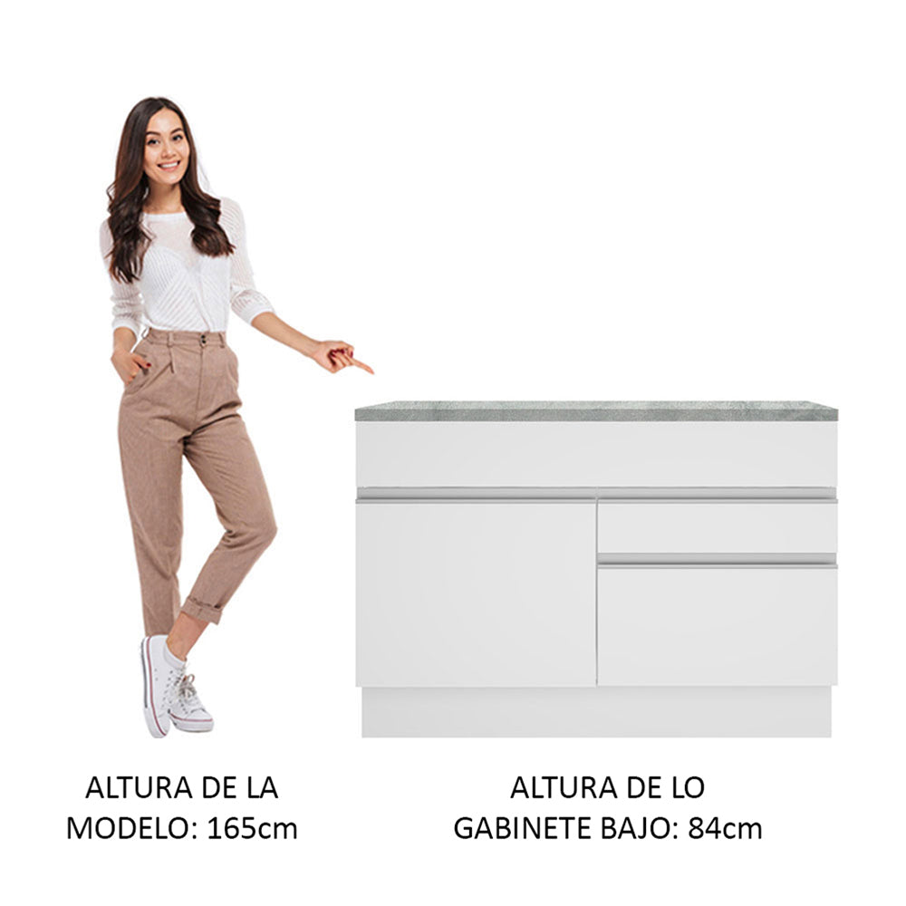 Bajo Mesada para Bacha 120 cm 1 Puerta y 2 Cajones (Con Tapa) Blanco Glamy