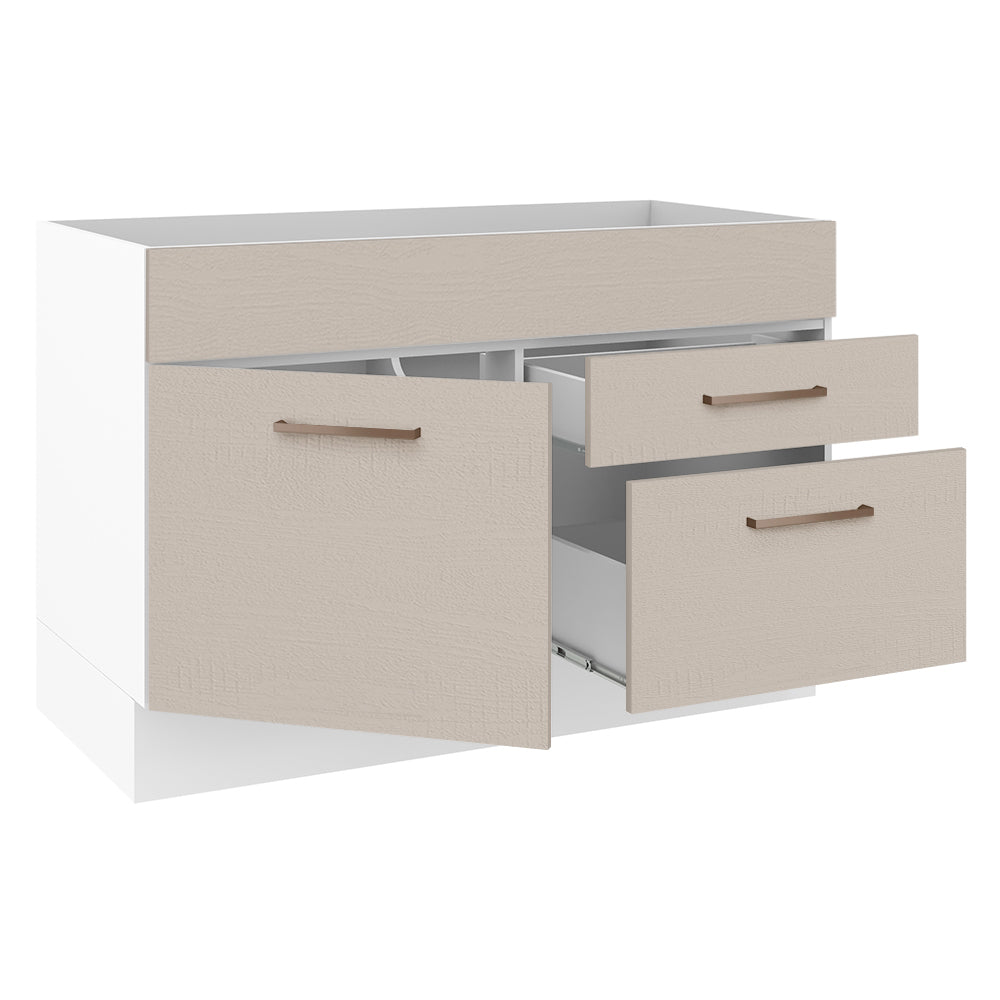 Bajo Mesada para Bacha 120 cm 2 Cajones 1 Puerta (Sin Mesada y Bacha) Blanco/Crema Agata Madesa