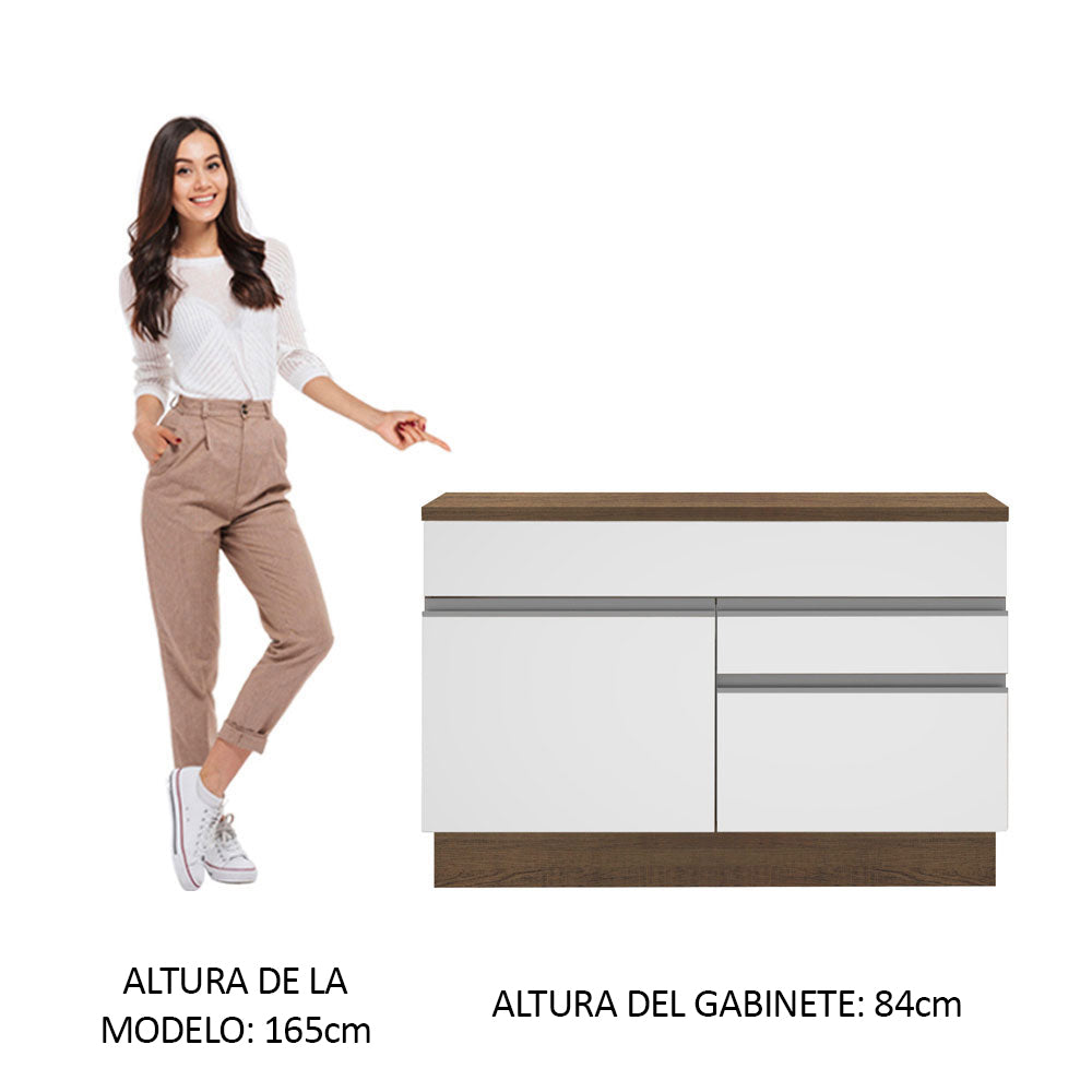 Bajo Mesada para Bacha 120 cm 1 Puerta y 2 Cajones (Con Tapa) Marrón/Blanco Glamy