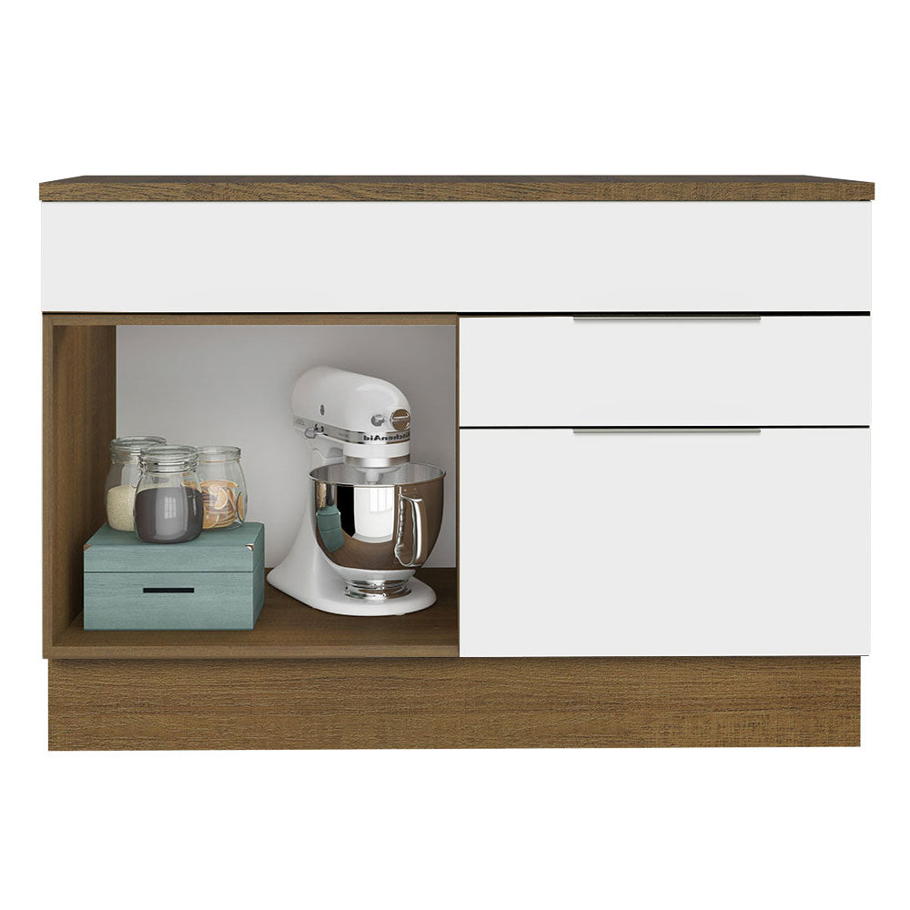 Bajo Mesada Cocina 120 cm 1 Puertas e 2 Cajones (Con Mesada) Marrón/Blanco Stella Madesa