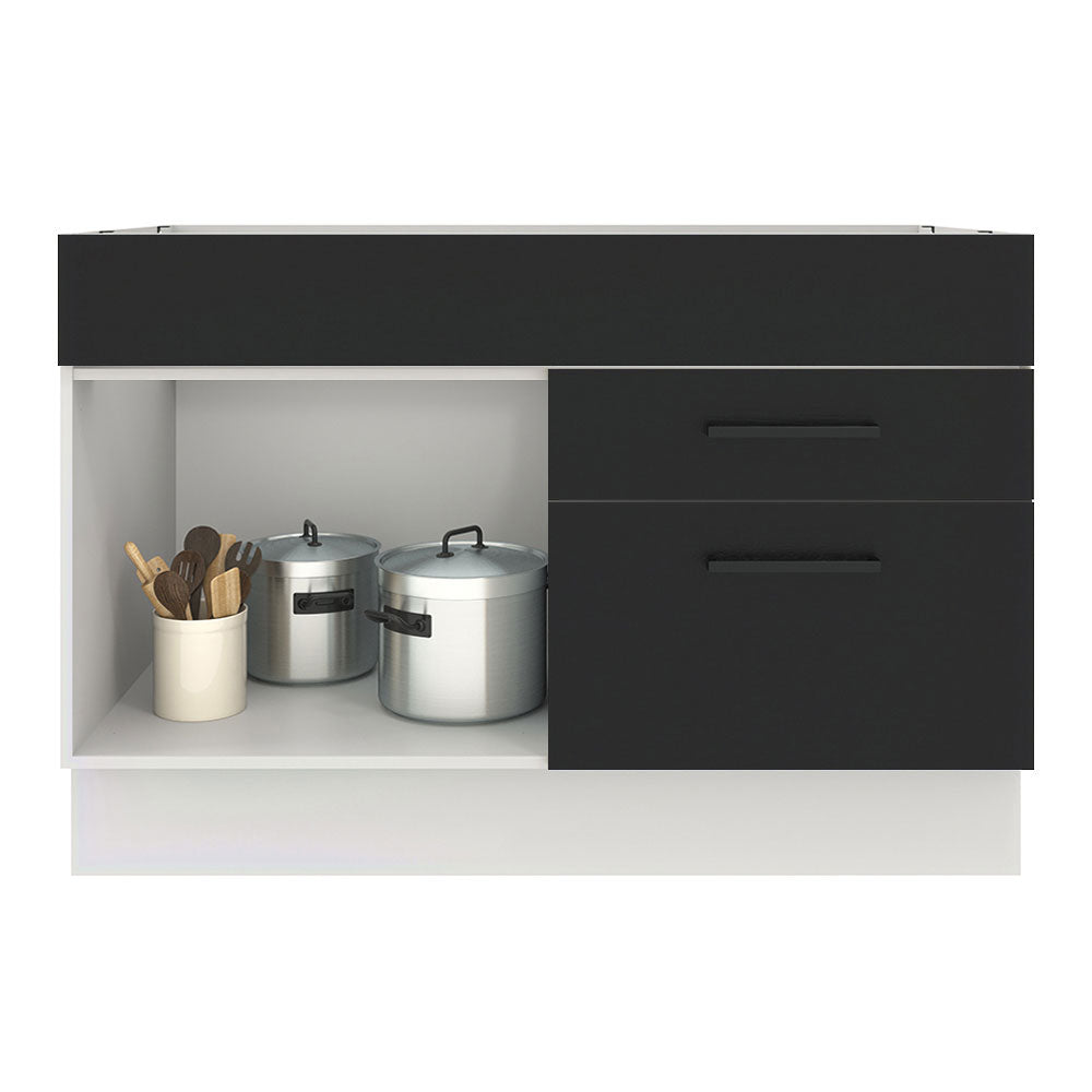 Bajo Mesada para Bacha 120 cm 2 Cajones 1 Puerta (Sin Mesada y Bacha) Blanco/Negro Agata Madesa