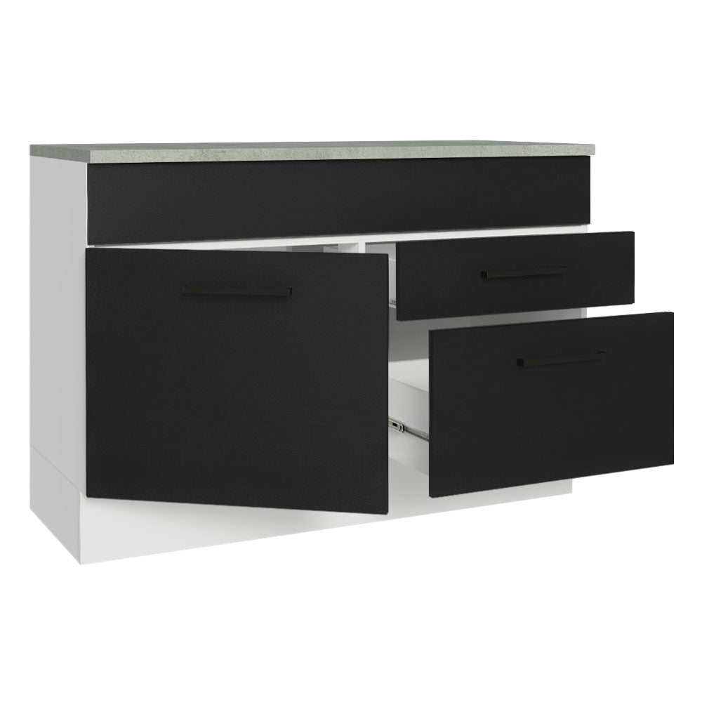 Bajo Mesada Cocina 120 cm 1 Puerta e 2 Cajones (Con Mesada) Blanco/Negro Agata Madesa