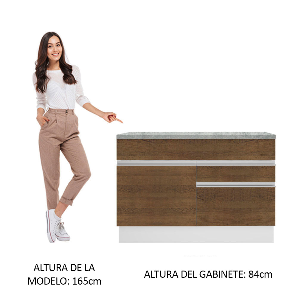 Bajo Mesada para Bacha 120 cm 1 Puerta y 2 Cajones (Con Tapa) Glamy Blanco/Marrón