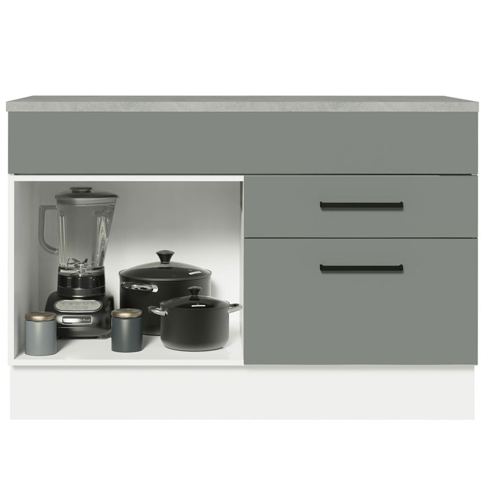 Bajo Mesada Cocina 120 cm 1 Puerta 2 Cajones (Con Mesada) Blanco/Gris Agata Madesa
