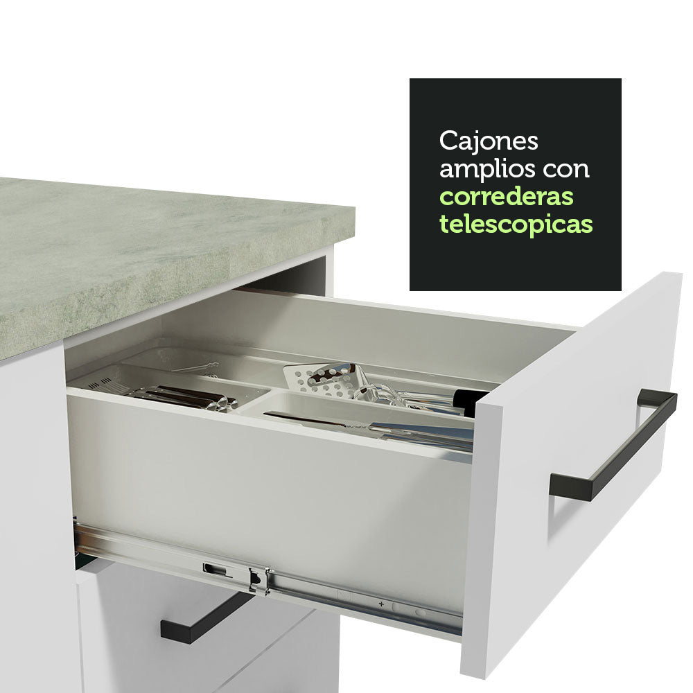 Bajo Mesada Cocina 120 cm 2 Puertas 3 Cajones (Con Mesada) Blanco Agata Madesa