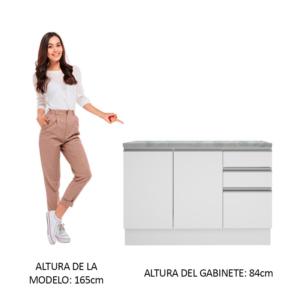 Bajo Mesada para Bacha 120 cm 2 Puertas 3 Cajones (Con Tapa) Glamy Blanco
