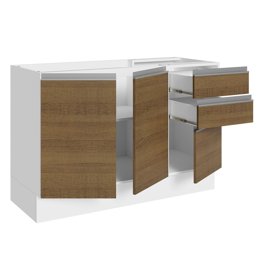 Bajo Mesada para Bacha 100% MDF 120 cm 3 Puertas e 2 Cajones Blanco/Marrón Acordes Madesa