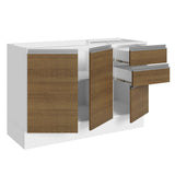 Bajo Mesada para Bacha 100% MDF 120 cm 3 Puertas e 2 Cajones Blanco/Marrón Acordes Madesa
