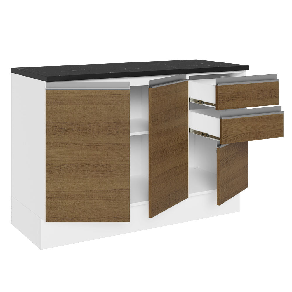 Bajo Mesada Cocina 100% MDF 120 cm 3 Puertas e 2 Cajones Blanco/Marrón Acordes Madesa