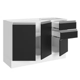 Bajo Mesada para Bacha 100% MDF 120 cm 3 Puertas 2 Cajones Blanco/Negro Acordes Madesa