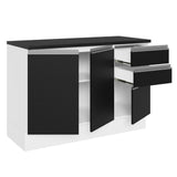Bajo Mesada Cocina 100% MDF 120 cm 3 Puertas e 2 Cajones Blanco/Negro Acordes Madesa