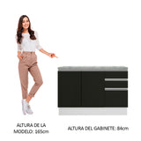 Bajo Mesada para Bacha 120 cm 2 Puertas 3 Cajones (Con Tapa) Glamy Blanco/Negro