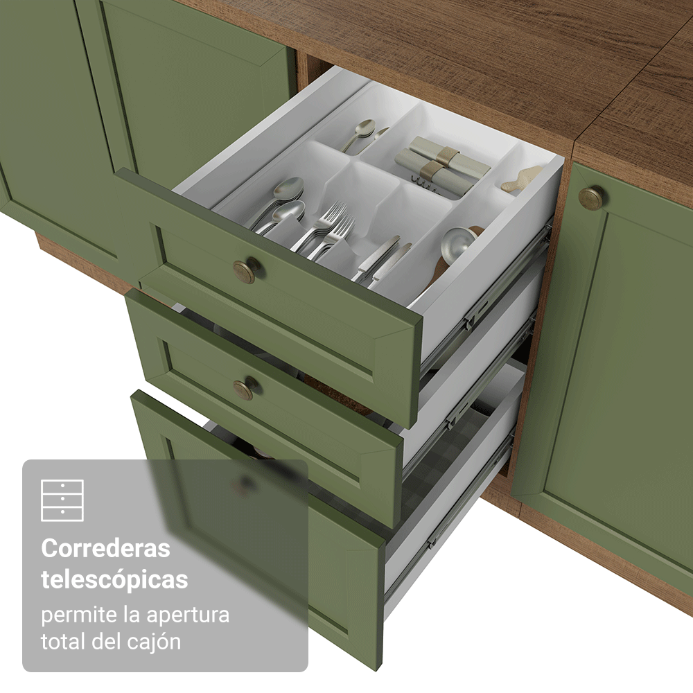 Bajo Mesada de Cocina 120 cm 2 Puertas 3 Cajones Marrón/Verde Vik Madesa