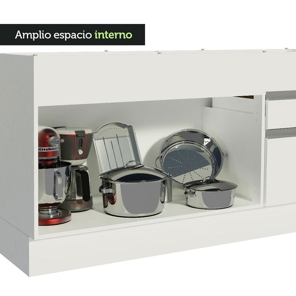 Bajo Mesada para Bacha 150 cm 2 Puertas y 2 Cajones (Sin Mesada) Glamy Blanco