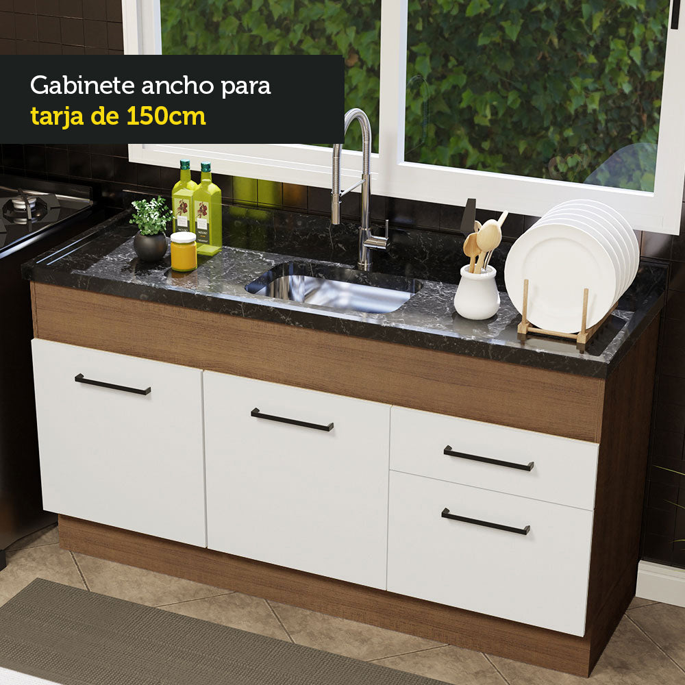 Bajo Mesada para Bacha Agata 150 cm 2 Puertas y 2 Cajones (Sin Tapa Ni Bacha) Marrón/Blanco