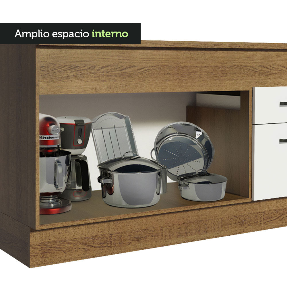 Bajo Mesada de 150 cm con 2 puertas y 2 cajones (con mesada) Agata Marrón/Blanco