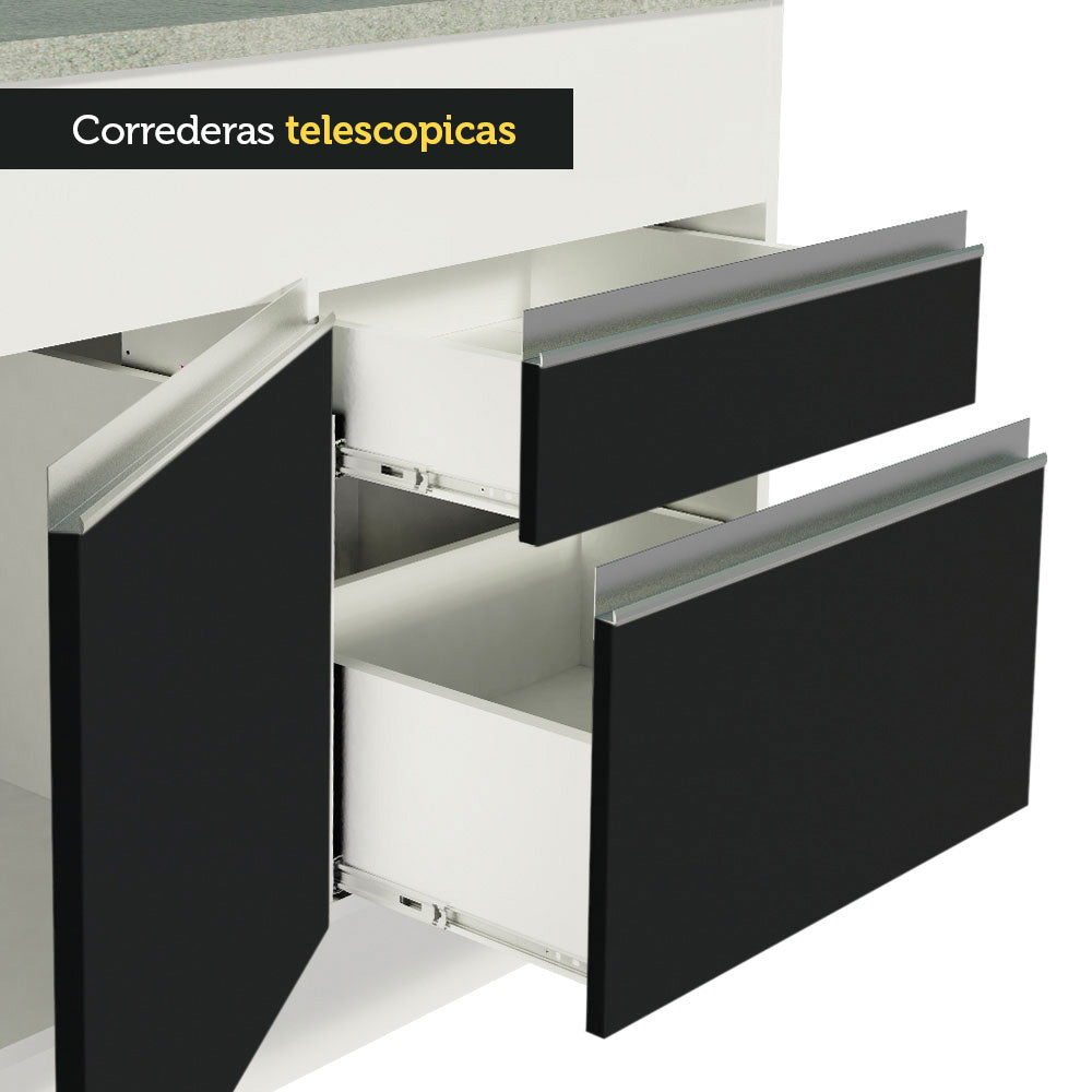 Bajo Mesada Cocina Madesa Glamy 150 cm 2 Puertas con Tapa Blanco/Negro