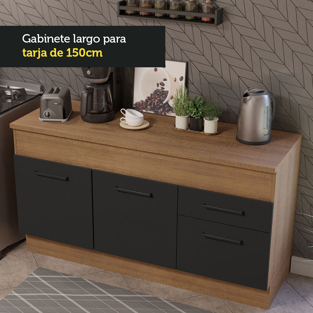 Bajo Mesada Cocina 150 cm 2 Puertas e 2 Cajones (Con Mesada) Marrón/Negro Agata Madesa
