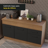 Bajo Mesada Cocina 150 cm 2 Puertas e 2 Cajones (Con Mesada) Marrón/Negro Agata Madesa