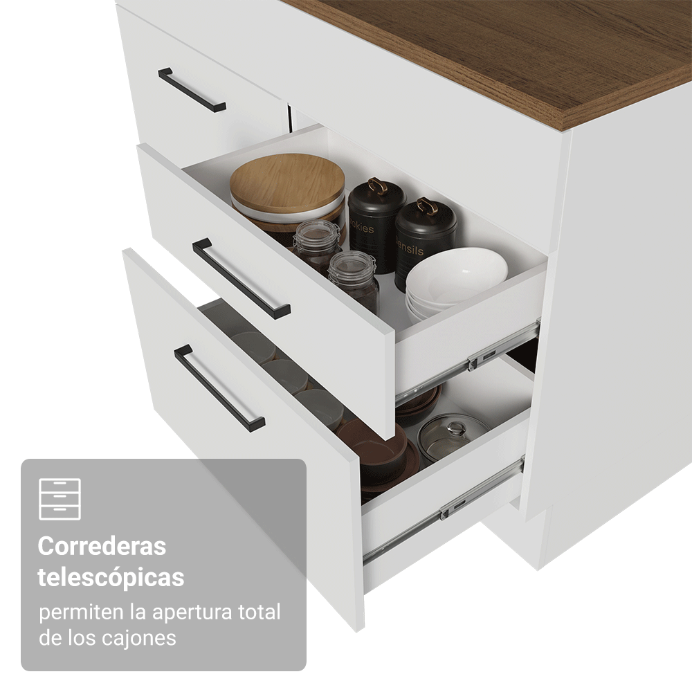 Bajo Mesada 150 cm 2 Puertas 2 Cajones Blanco/Marrón Agata Madesa