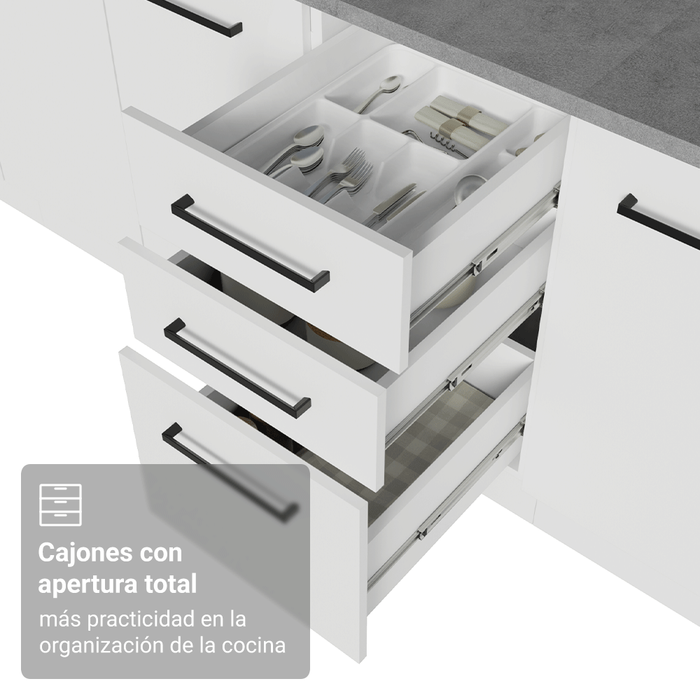 Bajo Mesada 40 cm 3 Cajones Sin Mesada Blanco Agata Madesa